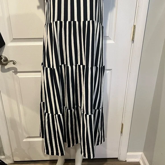 J.Crew navy white stripe tiered cotton midi dress size medium - Picture 4 of 7